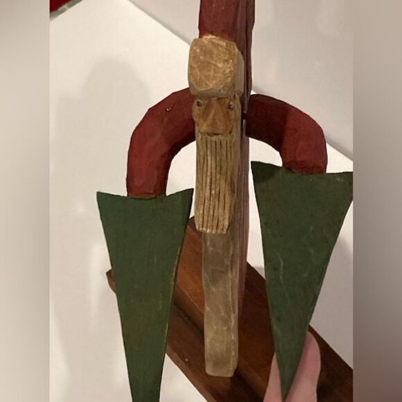 Folk Art Hand Carved Wooden Santa Figurine Whirly Gig Painted Adjustable Arms - Picture 9 of 15